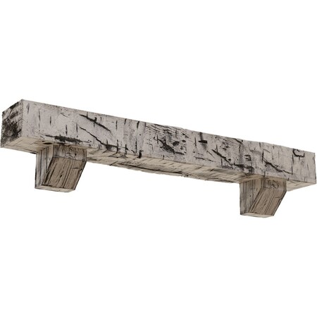 Ekena Millwork Kit w/ Ashford Corbels, Burnished Pine, 4"H x 8"D x 36"W Hand Hewn Faux Wood Fireplace ManteL MANUHH04X08X36ASBP